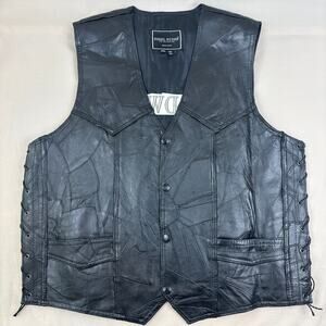 Rebel Ryder Black Leather Patchwork Laced Biker Vest Red Goldwing Motorcycle 2XL